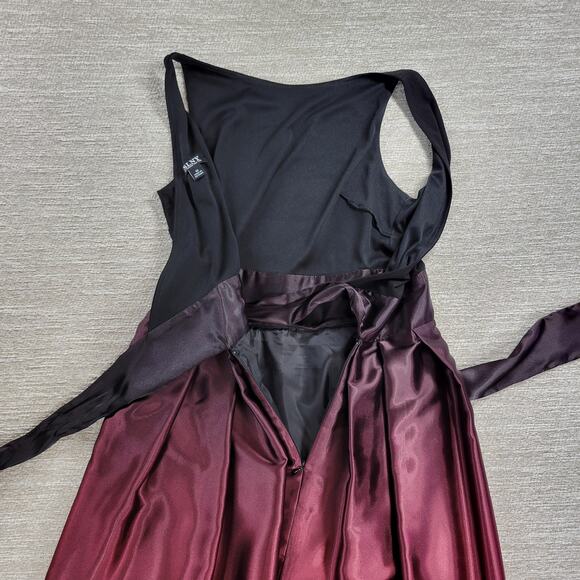 SLNY Ombre Satin Wrap Gown Size 10 Black Maroon Formal Maxi Dress Evening - Picture 13 of 16